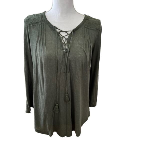 Lucky Brand Olive Green Laced Front Top Tassel Tie Detail M - Picture 1 of 8